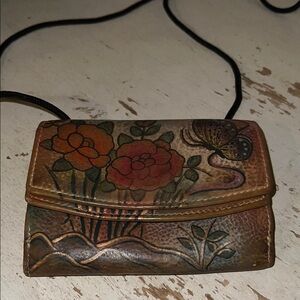 Anuschka hand painted crossbody small folding purse wallet
